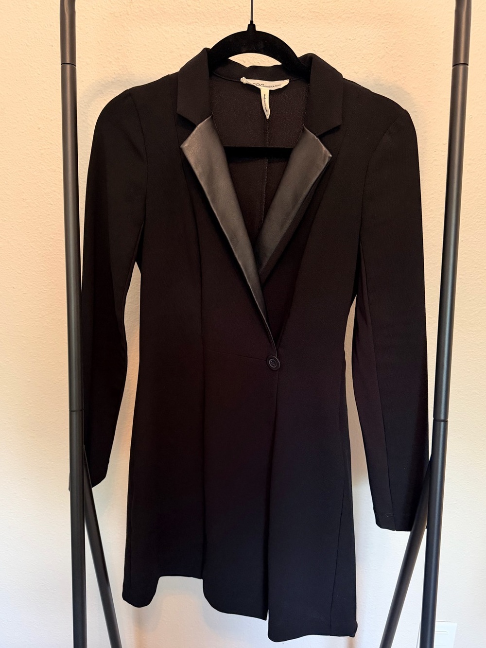 BCBGeneration Black Blazer Dress with Faux Leather Lapel Size 2
